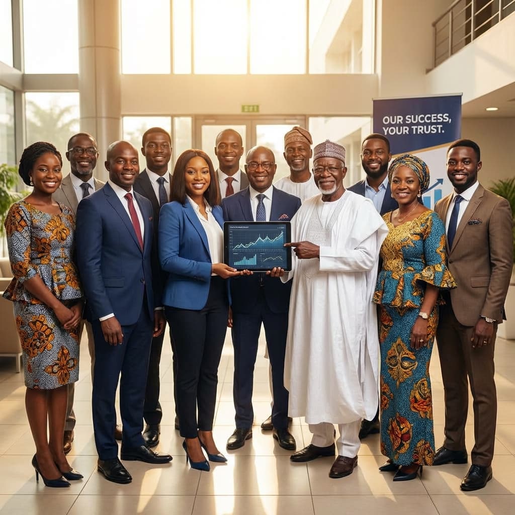 Inclusive group of happy Nigerian professionals and business owners